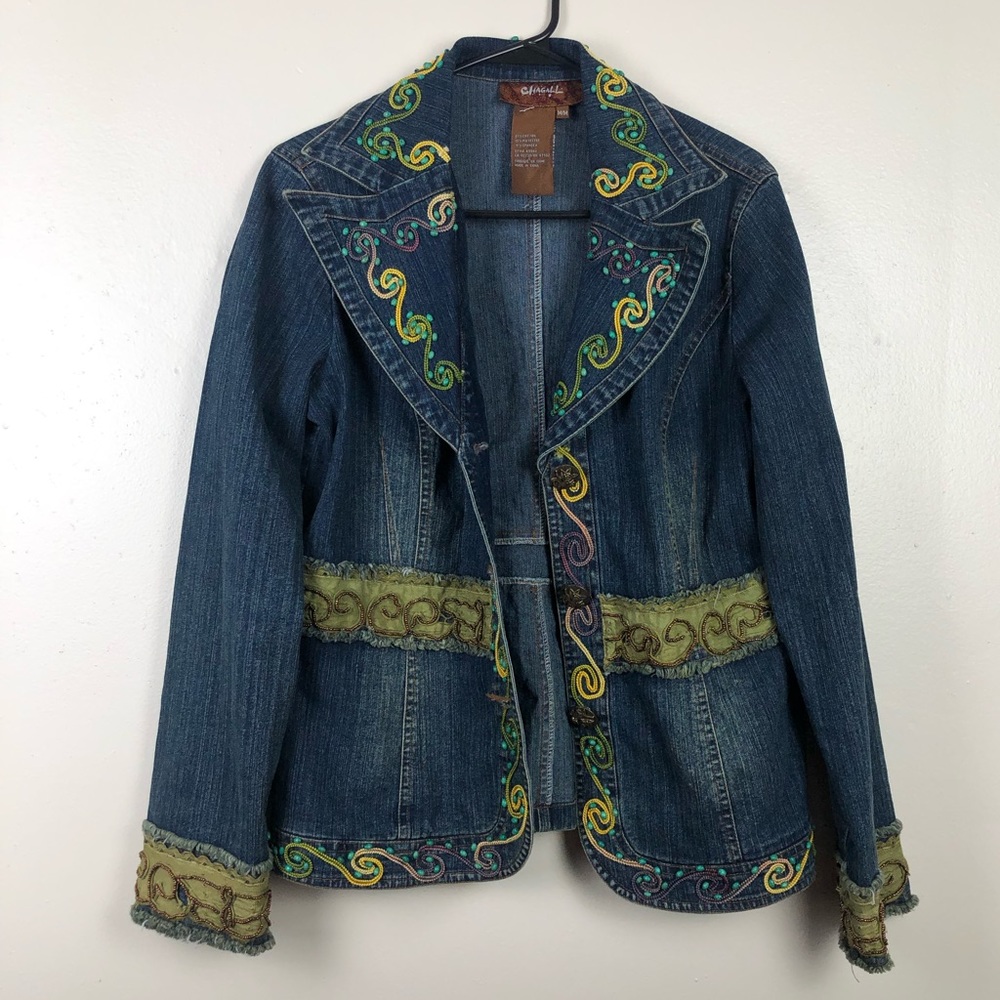 Chagall Beaded Jean Jacket with Lace Detail - Picture 1 of 6